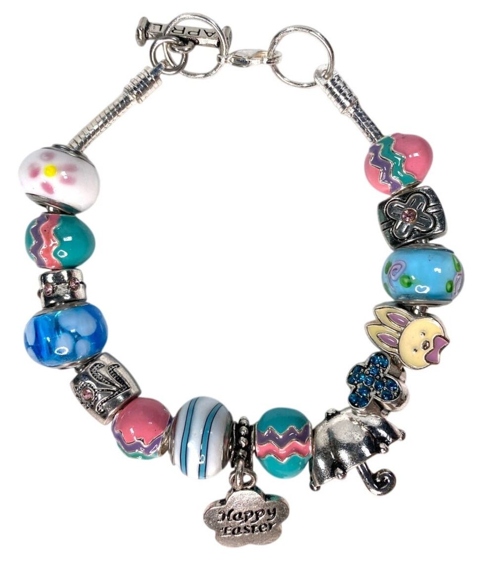 Willabee & Ward April Easter Charm Bracelet Womens Silver Tone Pastel Bunny